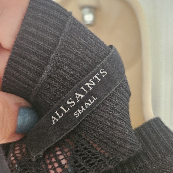 All Saints Sheer Striped Stretcg Black Knit Detail Top - Picture 4 of 7